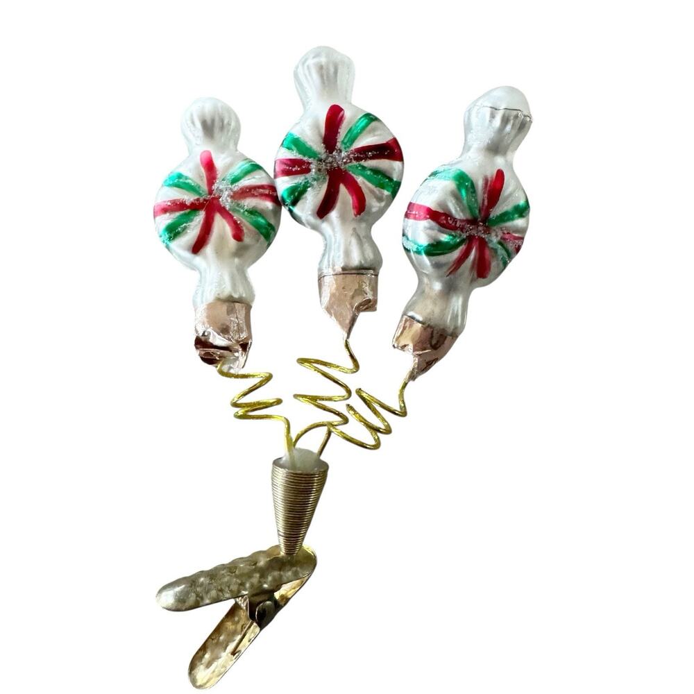 Vintage Glass Clip On Candy Ornament Candy Cane Mints 4”